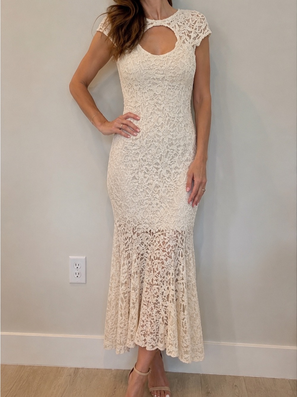 Jump Cream Lace Maxi Dress with Keyhole Back